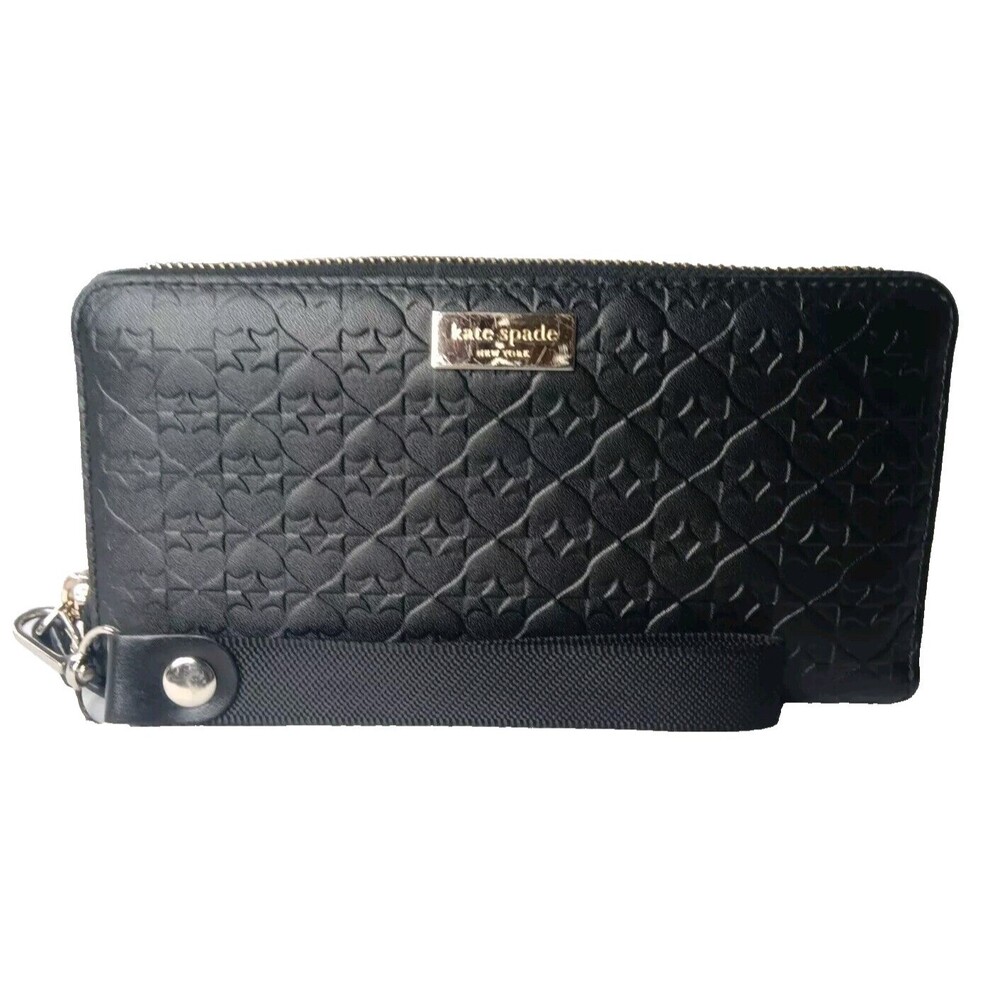 Kate Spade Black Leather Wallet Penn Place Embossed Neda Retail $159
